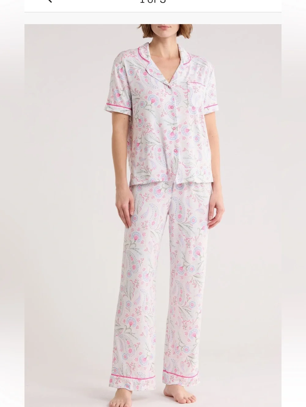 Soft Pink Floral Short-Sleeve Pajama Set by